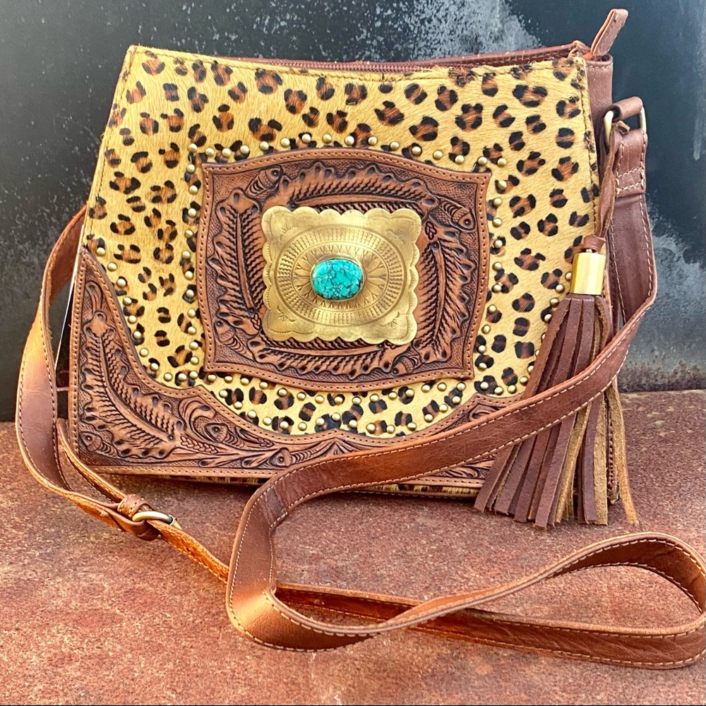 Leopard Hair on Cowhide Concho Purse